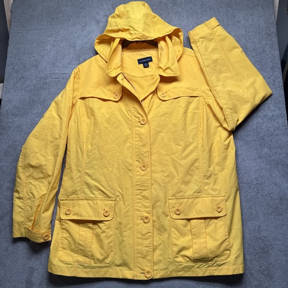 Lands End Youth Hooded Yellow Rain Jacket 1X 16-18 Waterproof Outdoor‎ Coat - Picture 2 of 13